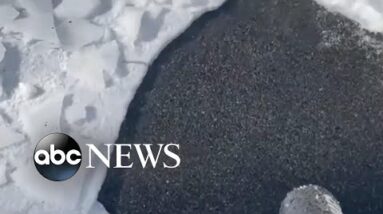 Boston man uses leaf blower to clear icy driveway